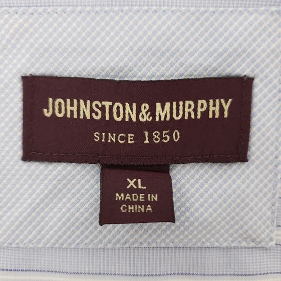 JOHNSTON & MURPHY Dress Shirt XL Contrast Flip Cuff Neck Blue White Striped L/S - Picture 12 of 14